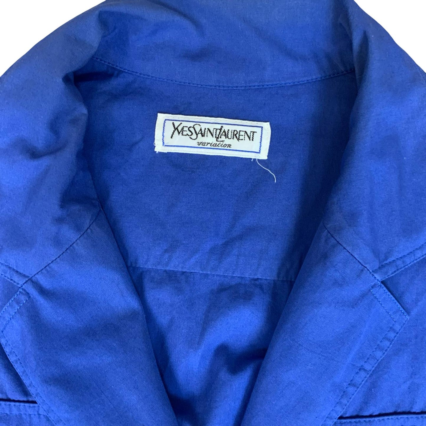 VTG 80s 'YVES SAINT LAURENT' BLUE SHORT SLEEVED LINEN A-LINE PLEATED DRESS M 14