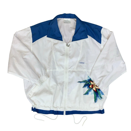 VTG 90s 'ADIDAS STEFFI GRAF' BLUE WHITE FLOWER WOMENS TRACK WINDBREAKER JACKET