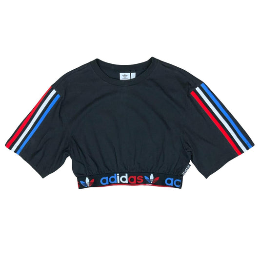 VTG 90s 'ADIDAS' PRIMEBLUE BLACK STRIPED SUSTAINABLE RECYCLED PLASTIC CROP TOP S