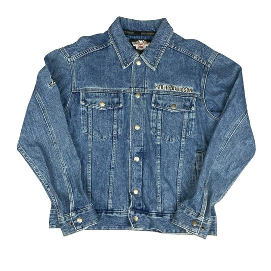 Y2K HARLEY DAVIDSON 1903-2008 105TH ANNIVERSARY BLUE EMBROIDERED DENIM JACKET XL