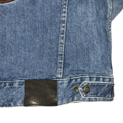 Y2K HARLEY DAVIDSON 1903-2008 105TH ANNIVERSARY BLUE EMBROIDERED DENIM JACKET XL