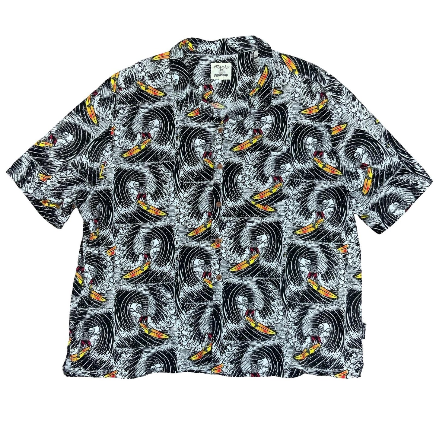 RETRO 'MAMBO' SMART ARTS SKELETON SURF GRAPHIC PRINT HOLIDAY OVERSIZED SHIRT 4XL