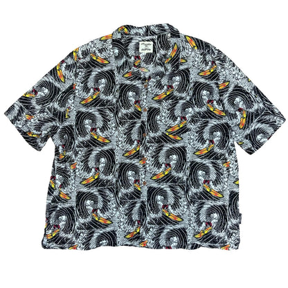 RETRO 'MAMBO' SMART ARTS SKELETON SURF GRAPHIC PRINT HOLIDAY OVERSIZED SHIRT 4XL
