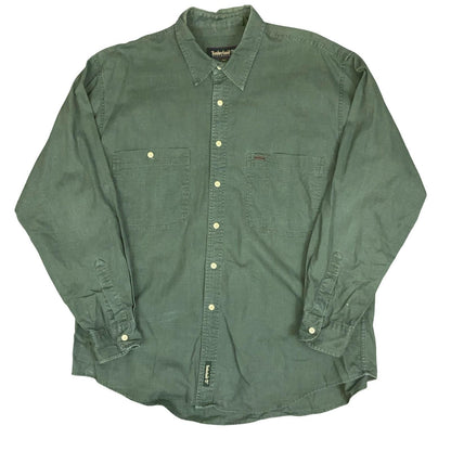 'TIMBERLAND' WEATHERGEAR GREEN LINEN COTTON BUTTON-UP LONG SLEEVED SHIRT XL
