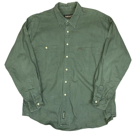 'TIMBERLAND' WEATHERGEAR GREEN LINEN COTTON BUTTON-UP LONG SLEEVED SHIRT XL