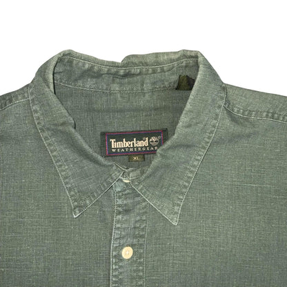 'TIMBERLAND' WEATHERGEAR GREEN LINEN COTTON BUTTON-UP LONG SLEEVED SHIRT XL