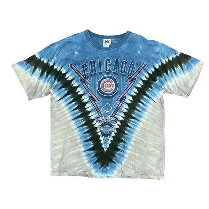90s 'LEE SPORT' MLB CHICAGO CUBS BASEBALL BLUE GREY TIE-DYE RETRO T-SHIRT 2XL