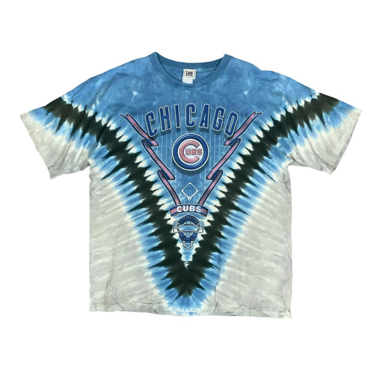 90s 'LEE SPORT' MLB CHICAGO CUBS BASEBALL BLUE GREY TIE-DYE RETRO T-SHIRT 2XL