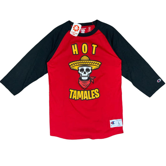MVTG 'CHAMPION' DEADSTOCK 'CUSTOM INK' RED BLACK HOT TAMALES GRAPHIC T-SHIRT M