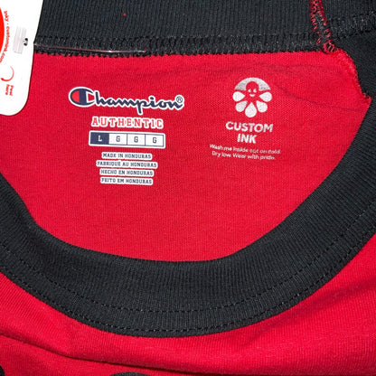 MVTG 'CHAMPION' DEADSTOCK 'CUSTOM INK' RED BLACK HOT TAMALES GRAPHIC T-SHIRT M