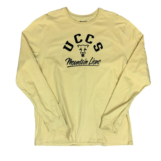 UCCS 'CHAMPION' AUTHENTIC MOUNTAIN LIONS YELLOW LONG SLEEVED SWEATSHIRT TEE XL