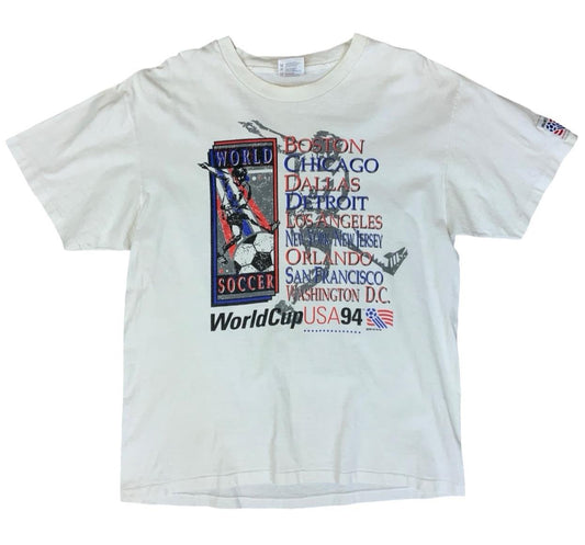 VTG 90s USA SOCCER WORLD CUP 94 FOOTBALL HANES HEAVY SINGLE STITCH T SHIRT M