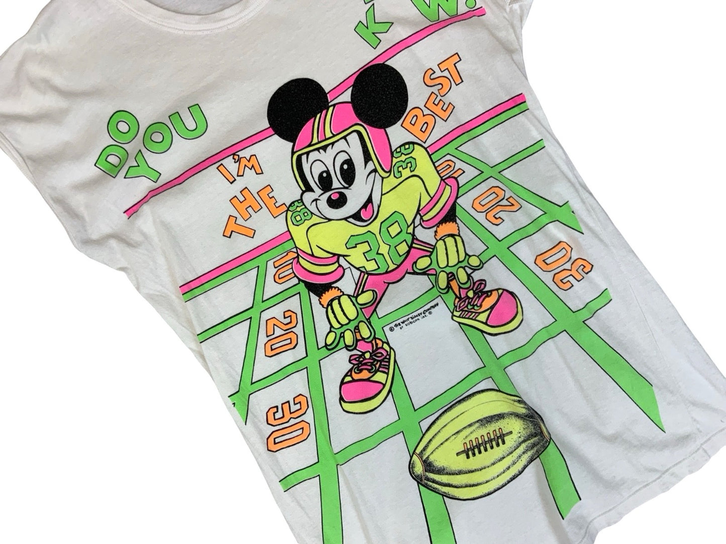 VTG 1980s DISNEY MICKEY MOUSE AMERICAN FOOTBALL WHITE T SHIRT BOLD PRINT S