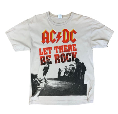 2010 AC DC GILDAN LICENCED LET THERE BE ROCK LIGHT GREY BAND GIG T SHIRT  M