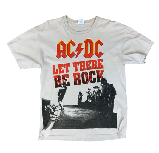 2010 AC DC GILDAN LICENCED LET THERE BE ROCK LIGHT GREY BAND GIG T SHIRT  M