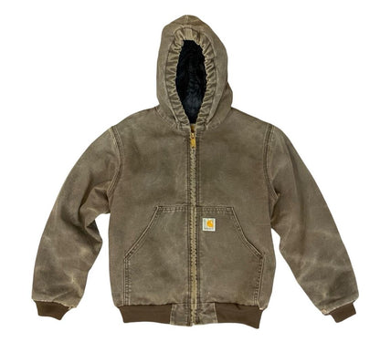 VTG CHILDS USA CARHARTT BROWN DUCK CANVAS WORKWEAR JACKET QUILTED LINED KIDS MED