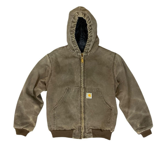 VTG CHILDS USA CARHARTT BROWN DUCK CANVAS WORKWEAR JACKET QUILTED LINED KIDS MED