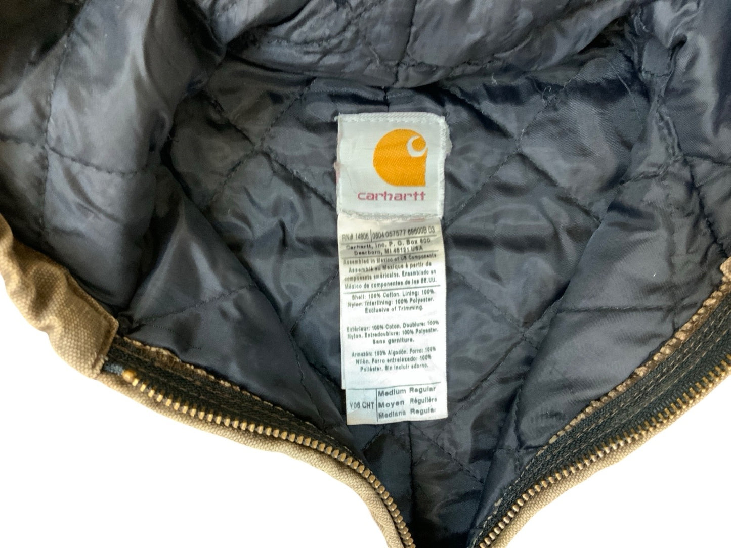 VTG CHILDS USA CARHARTT BROWN DUCK CANVAS WORKWEAR JACKET QUILTED LINED KIDS MED