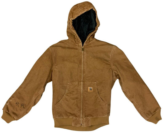 VTG CHILDS USA CARHARTT TAN DUCK CANVAS WORKWEAR JACKET QUILTED LINED KIDS L