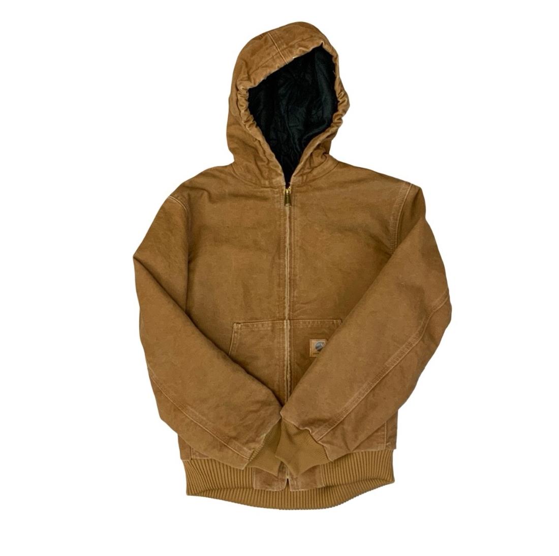 VTG CHILDS USA CARHARTT TAN DUCK CANVAS WORKWEAR JACKET QUILTED LINED KIDS L