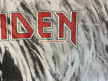 RARE VTG 1991 GENUINE IRON MAIDEN AOP ALL OVER PRINT DOUBLE SIDED T SHIRT 90s XL