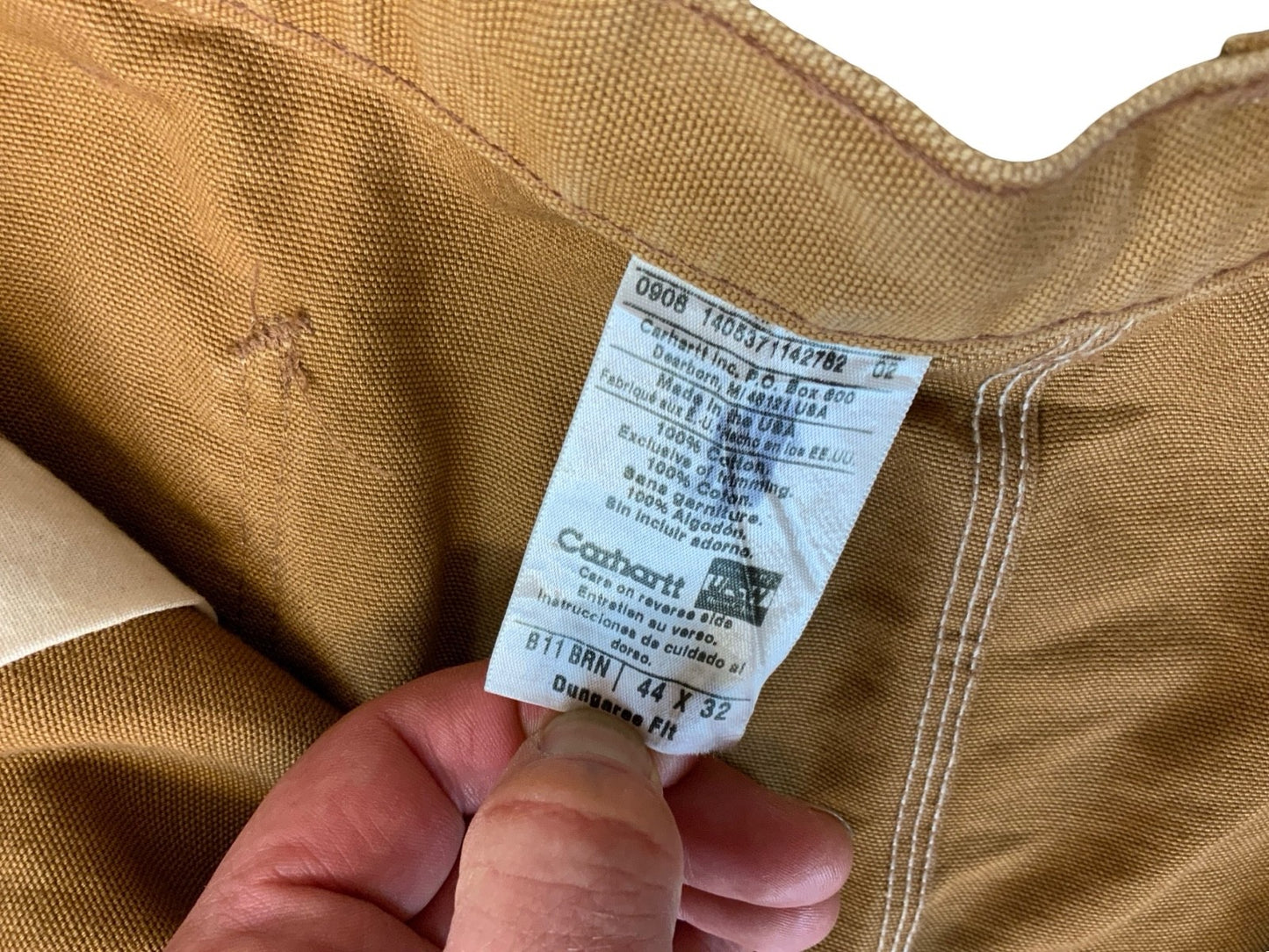 CARHARTT TAN DUCK CANVAS RELAXED DUNGAREE FIT STRAIGHT CARPENTER JEANS 42W 32L