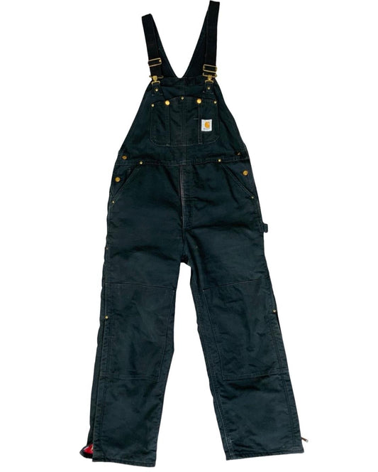 CARHARTT BLACK DUCK CANVAS QUILT LINED DUNGAREES CARPENTER USA WORKWEAR 32W 29L