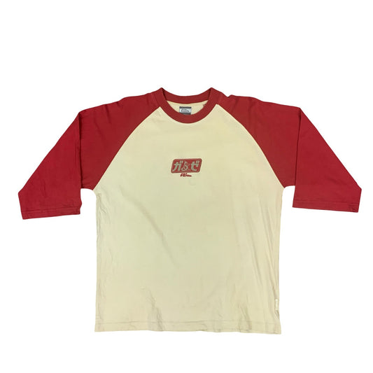 VTG NO FEAR RED WHITE GRAPHIC TEE BASEBALL RAGLAN SKATEBOARDING SURF MEDIUM