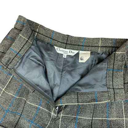 VTG 'CHRISTIAN DIOR' GREY WHITE BLUE PLAID HIGH-WAISTED WOOL LINED SHORTS 10
