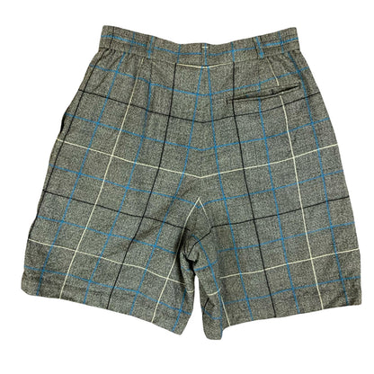 VTG 'CHRISTIAN DIOR' GREY WHITE BLUE PLAID HIGH-WAISTED WOOL LINED SHORTS 10