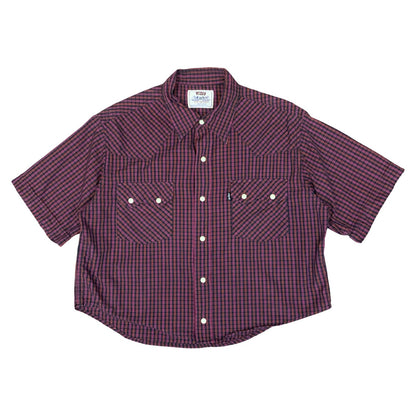 VTG 90s 'LEVI'S' RED BLACK CHECKED SHORT SLEEVED CROPPED WESTERN SHIRT L 16