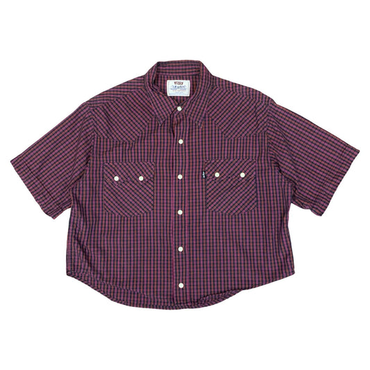VTG 90s 'LEVI'S' RED BLACK CHECKED SHORT SLEEVED CROPPED WESTERN SHIRT L 16