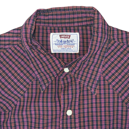 VTG 90s 'LEVI'S' RED BLACK CHECKED SHORT SLEEVED CROPPED WESTERN SHIRT L 16