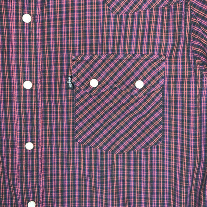 VTG 90s 'LEVI'S' RED BLACK CHECKED SHORT SLEEVED CROPPED WESTERN SHIRT L 16