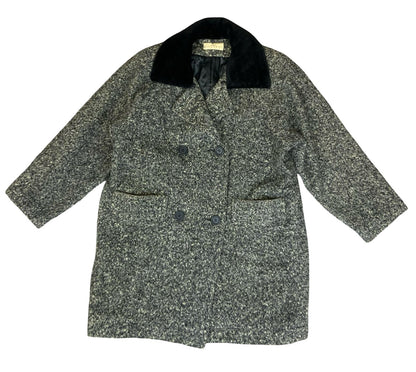 VTG 80s 90s 'GIVENCHY' GREY TWEED WOOL DETACHABLE COLLAR QUILT LINED COAT XXL