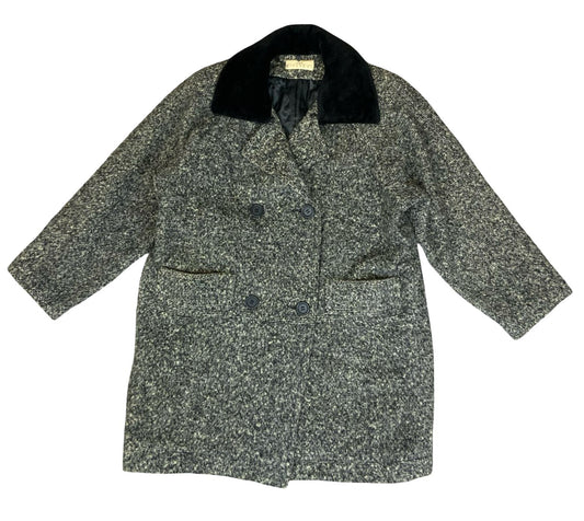 VTG 80s 90s 'GIVENCHY' GREY TWEED WOOL DETACHABLE COLLAR QUILT LINED COAT XXL