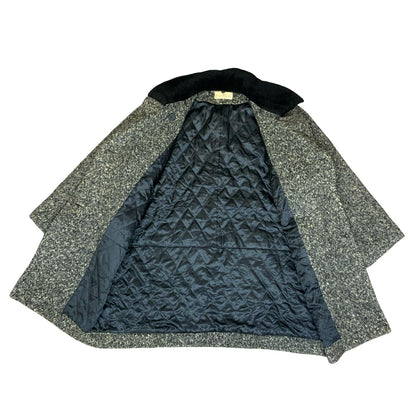 VTG 80s 90s 'GIVENCHY' GREY TWEED WOOL DETACHABLE COLLAR QUILT LINED COAT XXL