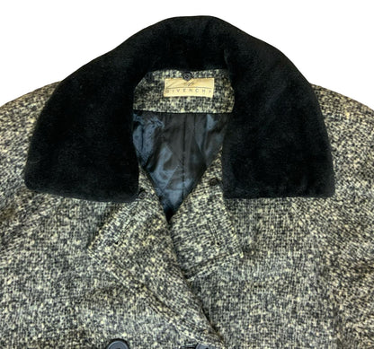 VTG 80s 90s 'GIVENCHY' GREY TWEED WOOL DETACHABLE COLLAR QUILT LINED COAT XXL
