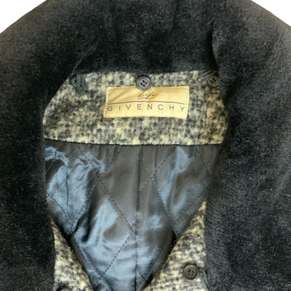 VTG 80s 90s 'GIVENCHY' GREY TWEED WOOL DETACHABLE COLLAR QUILT LINED COAT XXL