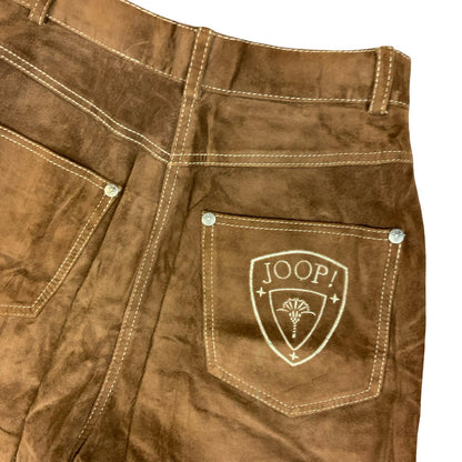 VTG 90s 'JOOP!' BROWN GENUINE SUEDE HIGH-WAISTED WESTERN SHORTS S 10