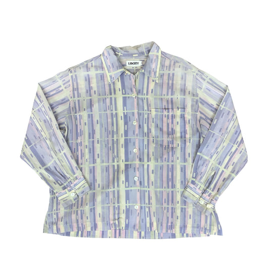 VTG 'LIBERTY' PURPLE WHITE PINK STRIPED GEOMETRIC PATTERN  OVERSIZED BLOUSE L 16