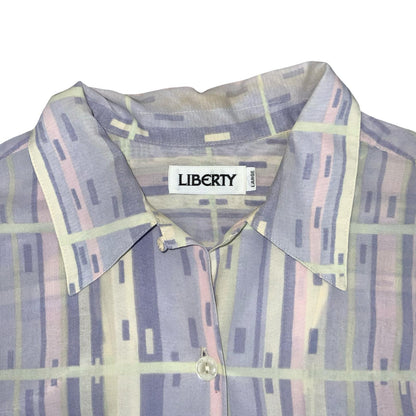 VTG 'LIBERTY' PURPLE WHITE PINK STRIPED GEOMETRIC PATTERN  OVERSIZED BLOUSE L 16