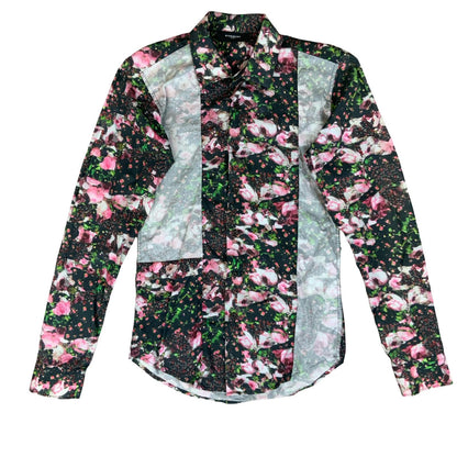 VTG 2014 'GIVENCHY' BLACK PINK FLORAL ROSE FAUX PATCHWORK LONG SLEEVED SHIRT S