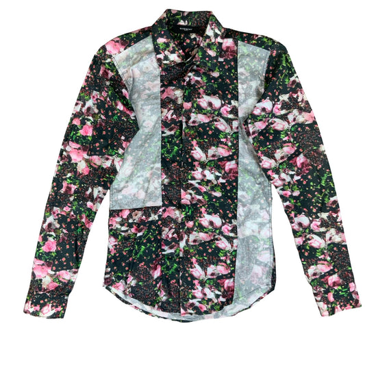VTG 2014 'GIVENCHY' BLACK PINK FLORAL ROSE FAUX PATCHWORK LONG SLEEVED SHIRT S