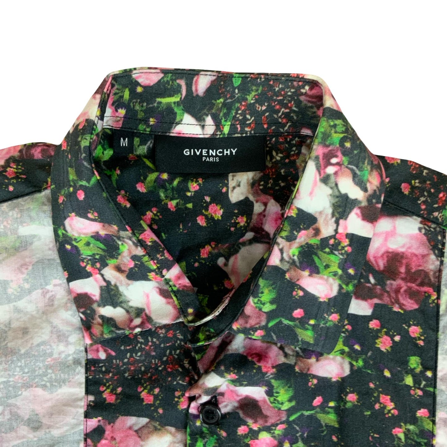 VTG 2014 'GIVENCHY' BLACK PINK FLORAL ROSE FAUX PATCHWORK LONG SLEEVED SHIRT S