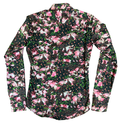 VTG 2014 'GIVENCHY' BLACK PINK FLORAL ROSE FAUX PATCHWORK LONG SLEEVED SHIRT S