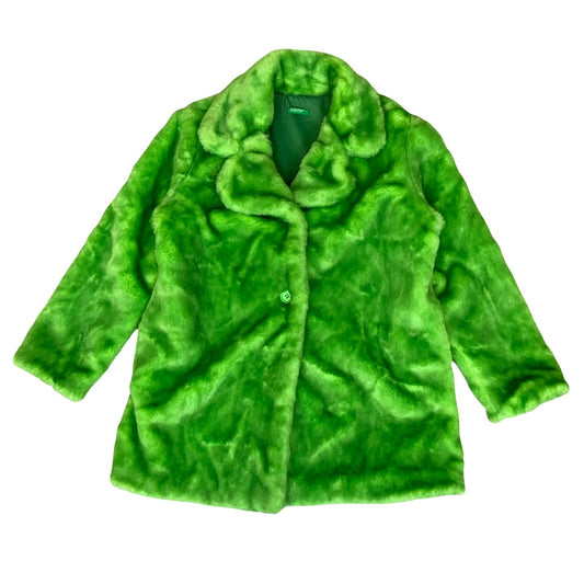 VTG 90s 'UNITED COLORS OF BENETTON' LIME GREEN FAUX FUR LINED STATEMENT JACKET S