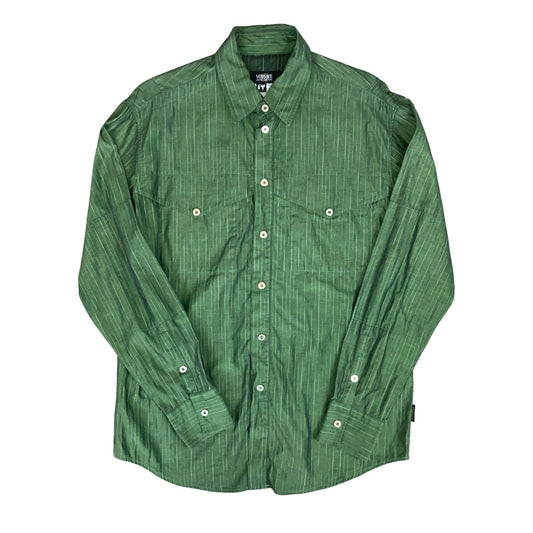 VTG 90s 'VERSACE JEANS COUTURE' GREEN PIN-STRIPE RARE LONG-SLEEVED SHIRT XL