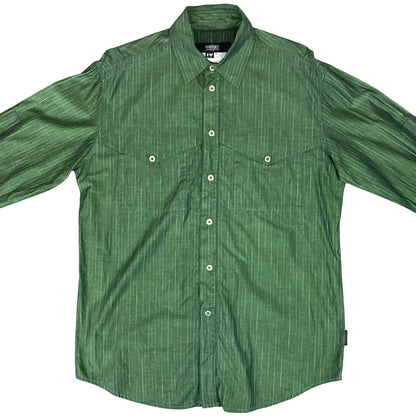 VTG 90s 'VERSACE JEANS COUTURE' GREEN PIN-STRIPE RARE LONG-SLEEVED SHIRT XL