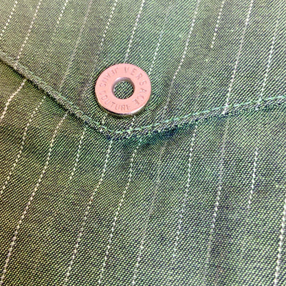 VTG 90s 'VERSACE JEANS COUTURE' GREEN PIN-STRIPE RARE LONG-SLEEVED SHIRT XL